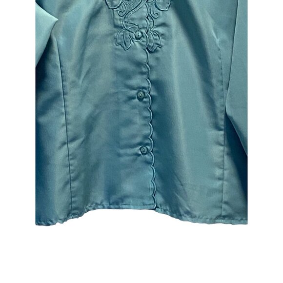 Vintage Elizabeth Williams Embroidered Floral Blouse Teal Size 2X Cottage Boho - Picture 8 of 11
